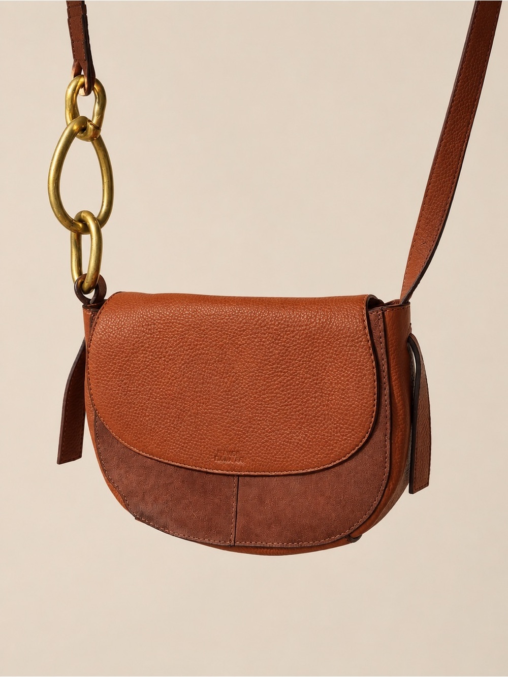 Vince Camuto Brown Genuine Leather & Suede Crossbody Bag Brass Hardware - Picture 7 of 10